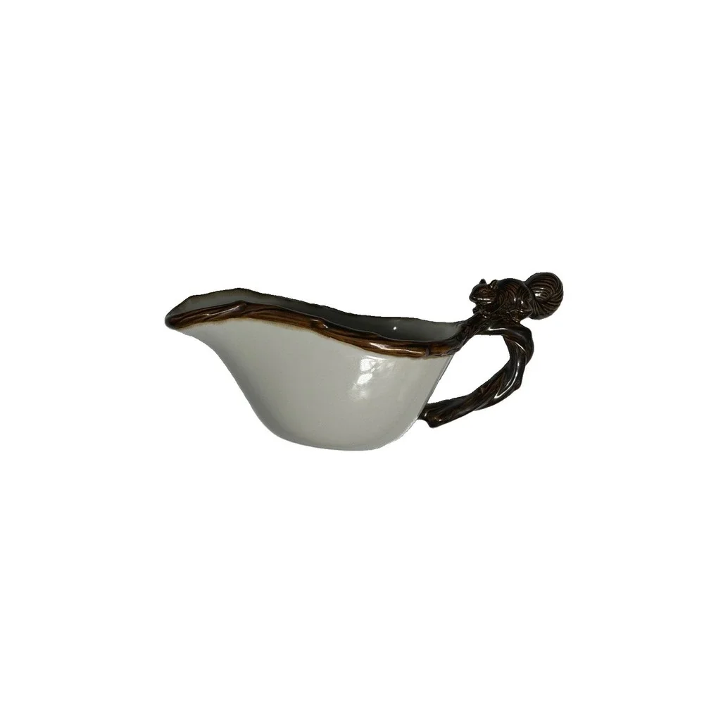Pottery Barn Squirrel on Branch Gravy Boat Sauce Salad Dressing Dish Fall Rare🦩